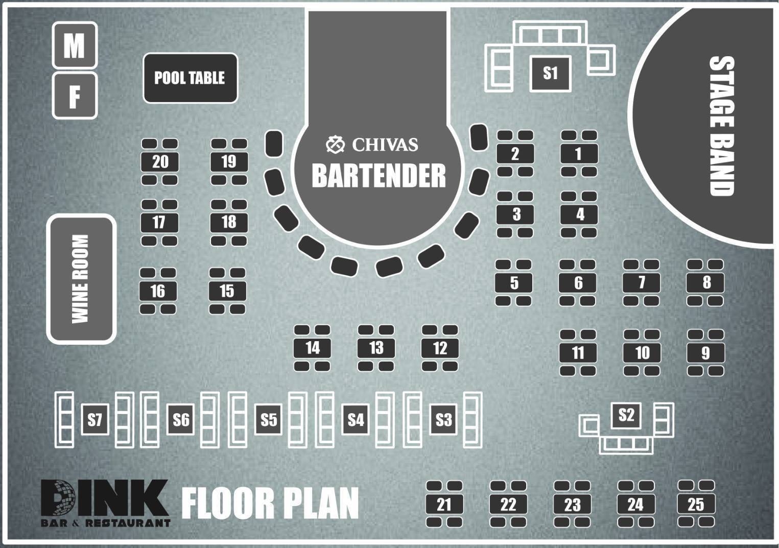 ผังร้าน Dink Bar & Restaurant Official Floor Plan